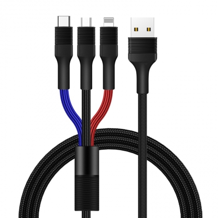 3 en 1 câble de charge multi durable et flexible pour câble de fonction multi-fonctions 