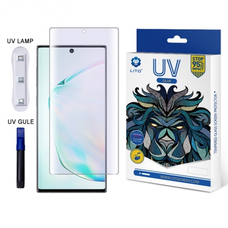 Protecteur d'écran en verre léger anti-lumière bleue de la colle liquide LITO UV pleine couverture pour Samsung Note10 / 10 + 