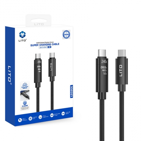 Câble de charge rapide USB-C vers USB-C LITO LD32CC 240 W avec écran TFT de puissance en temps réel 