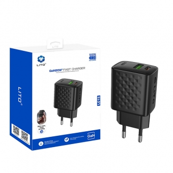 Best Chargeur rapide double port GaN 20 W LITO LC15 avec USB-C et USB-A à vendre