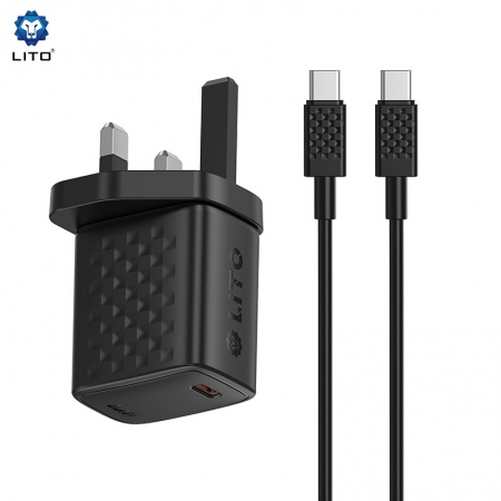 Chargeur rapide PD GaN 20 W LITO LC14 avec port USB-C et prise britannique 