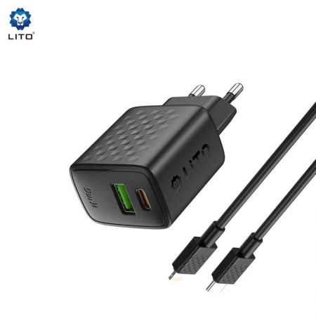 Chargeur rapide double port GaN 20 W LITO LC15 avec USB-C et USB-A 