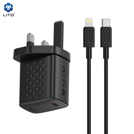Chargeur rapide PD GaN 20 W LITO LC14 avec port USB-C et prise britannique 