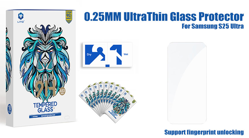 Lito 0,25 mm Protecteur d'écran en verre ultra mince pour Samsung S25 Ultra