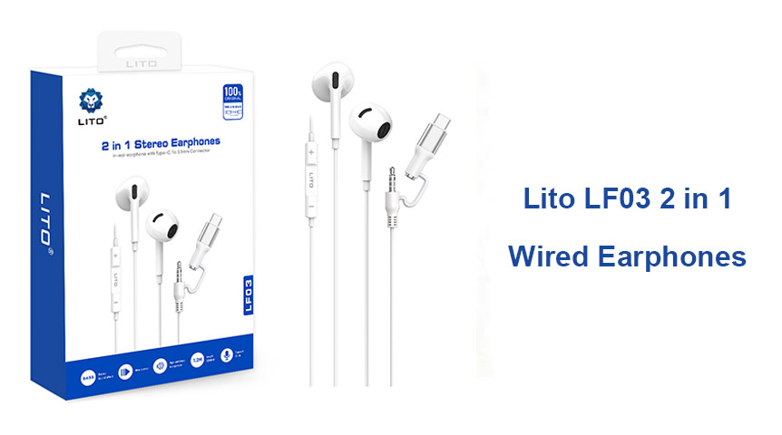 Écouteurs filaires LITO LF03 2 en 1 Type C vers 3,5 mm pour téléphones portables