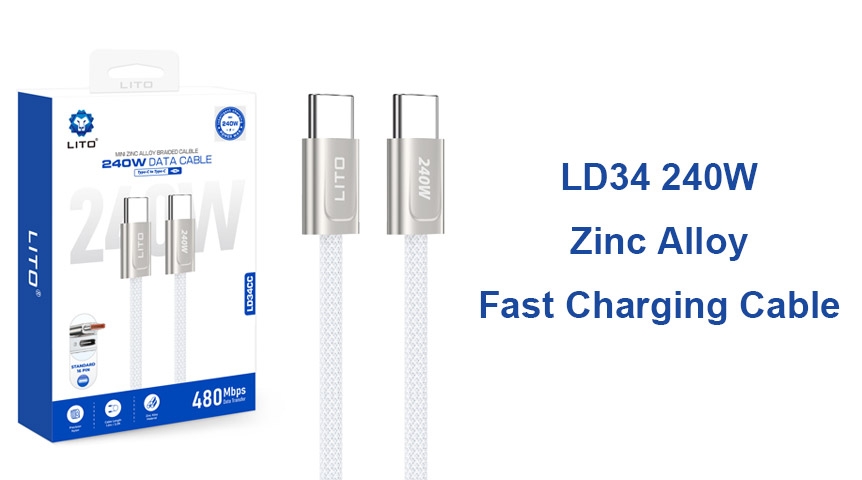 Le câble de charge rapide LITO LD34 240W Fast Charing Cable charge votre ordinateur portable, tablette et téléphone