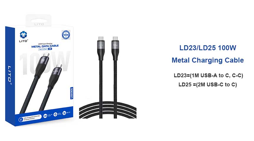 Câble de charge rapide Type C LITO LD23 LD25 100 W 1 m 2 m
