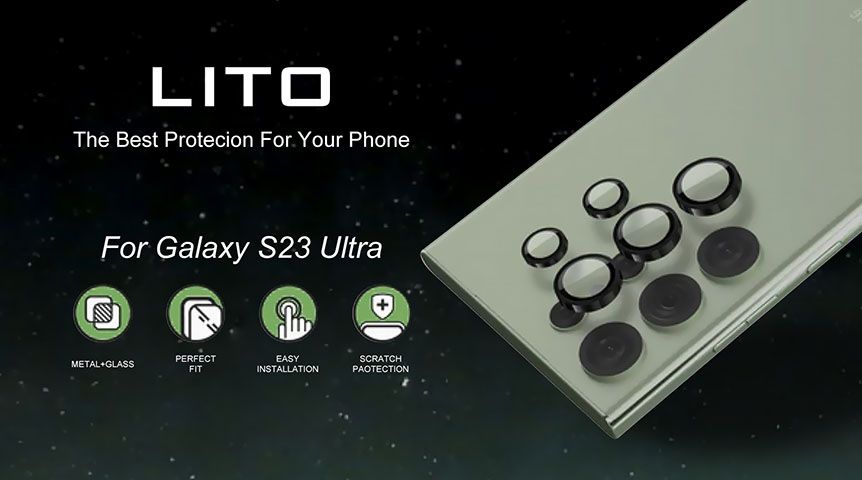 Protecteur d'objectif d'appareil photo en métal Lito S + pour Samsung Galaxy S23 Ultra avec kit d'installation facile