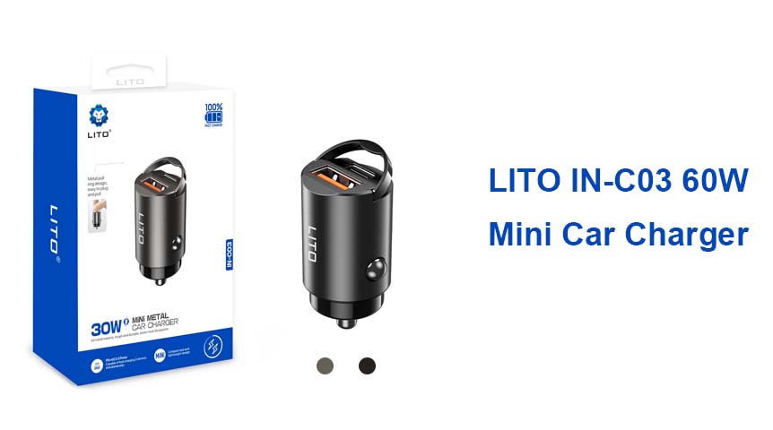 Chargeur de voiture en métal à charge rapide LITO 60 W IN-C03