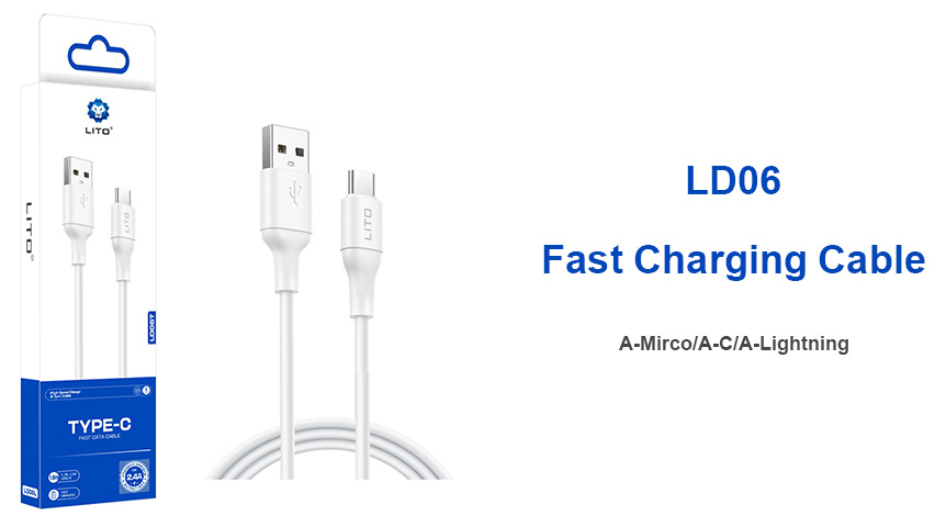 Câble de charge rapide stable LITO LD06 2,4 A avec âme 100 % cuivre.