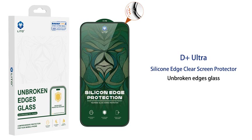 Protecteur d'écran en verre trempé transparent avec bord en silicone ultra incassable LITO D+